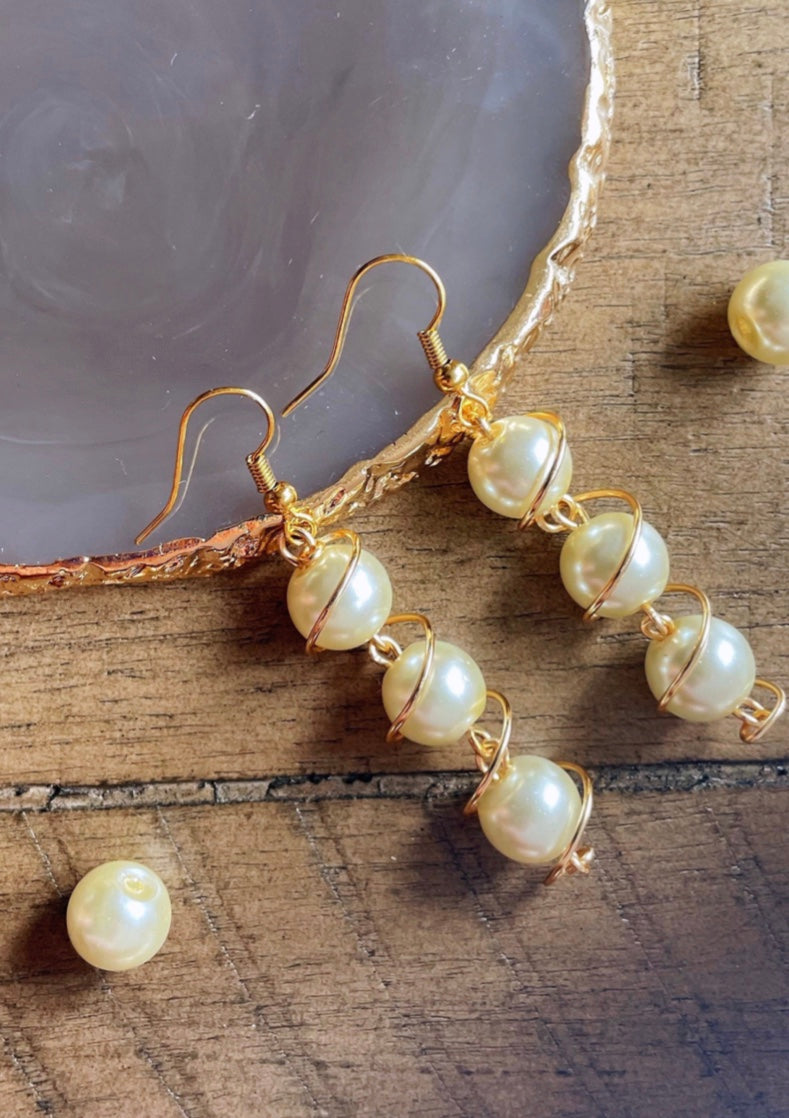 The Pearl Swirl - Wire Wrapped Pearl Dangle Earrings