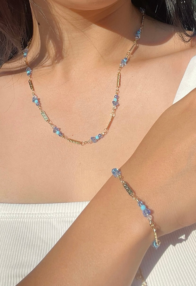 “Radiant Elegance” Blue Stone Necklace Bracelet Set: Shine with Confidence 111