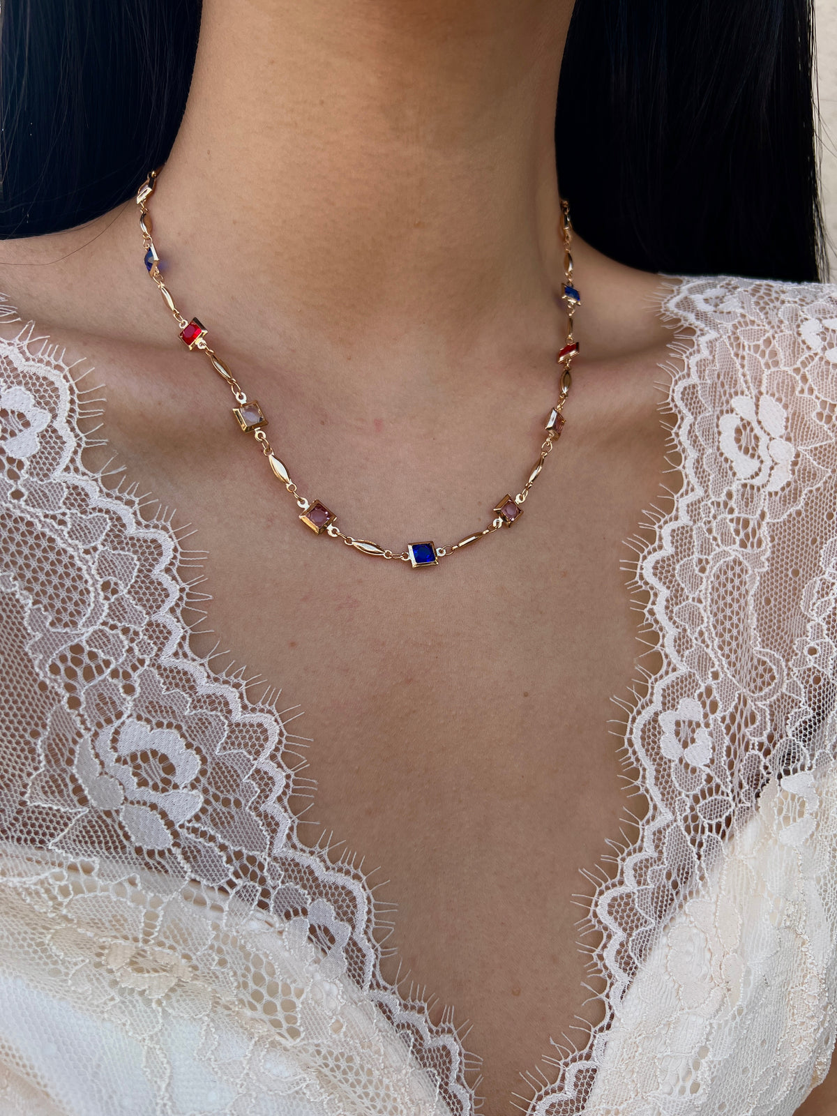 The Everyday Bolo Necklace – Adjustable Crystal & Solid Bar Link Design, 16–22"