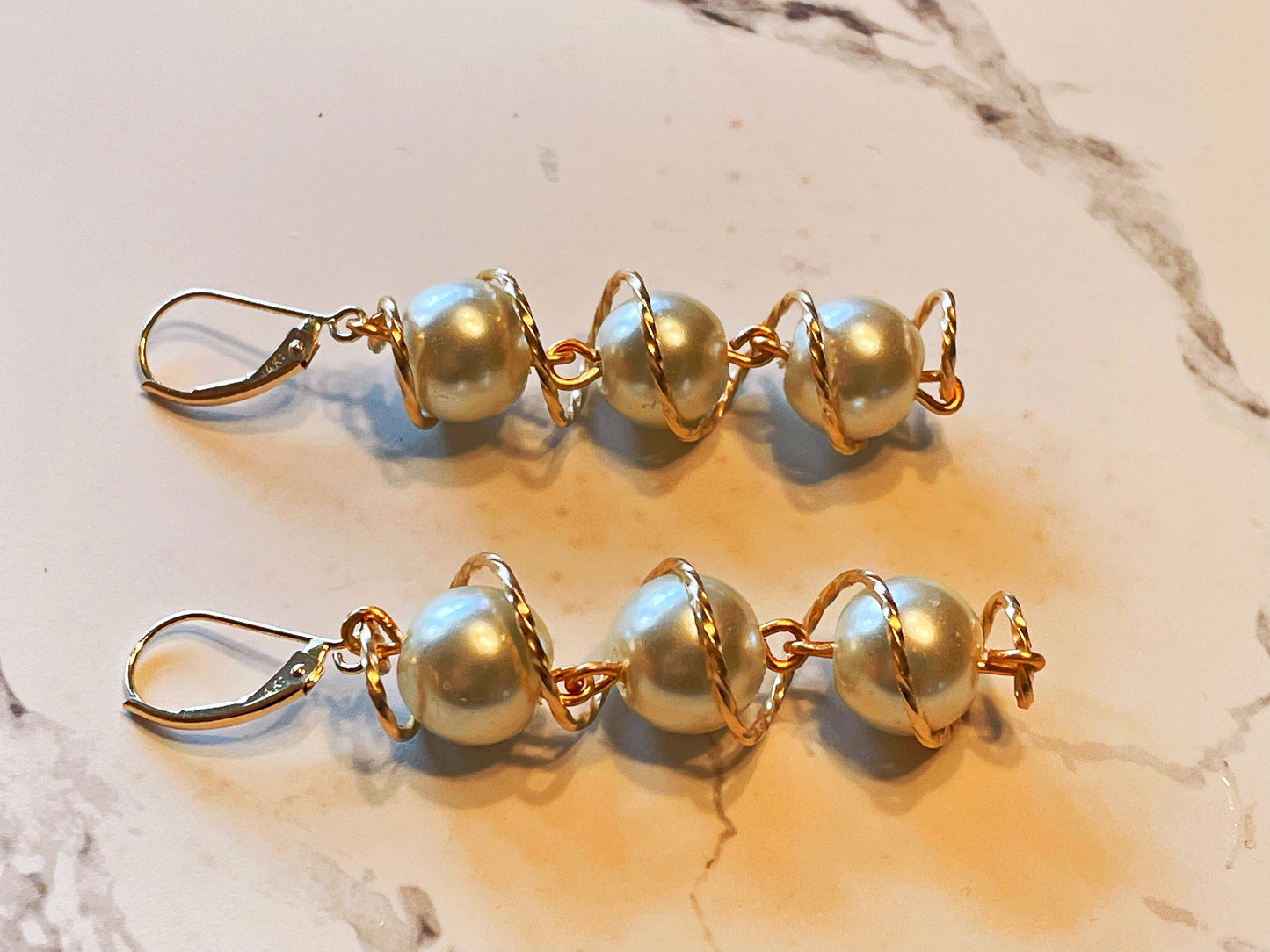 The Pearl Swirl - Wire Wrapped Pearl Dangle Earrings