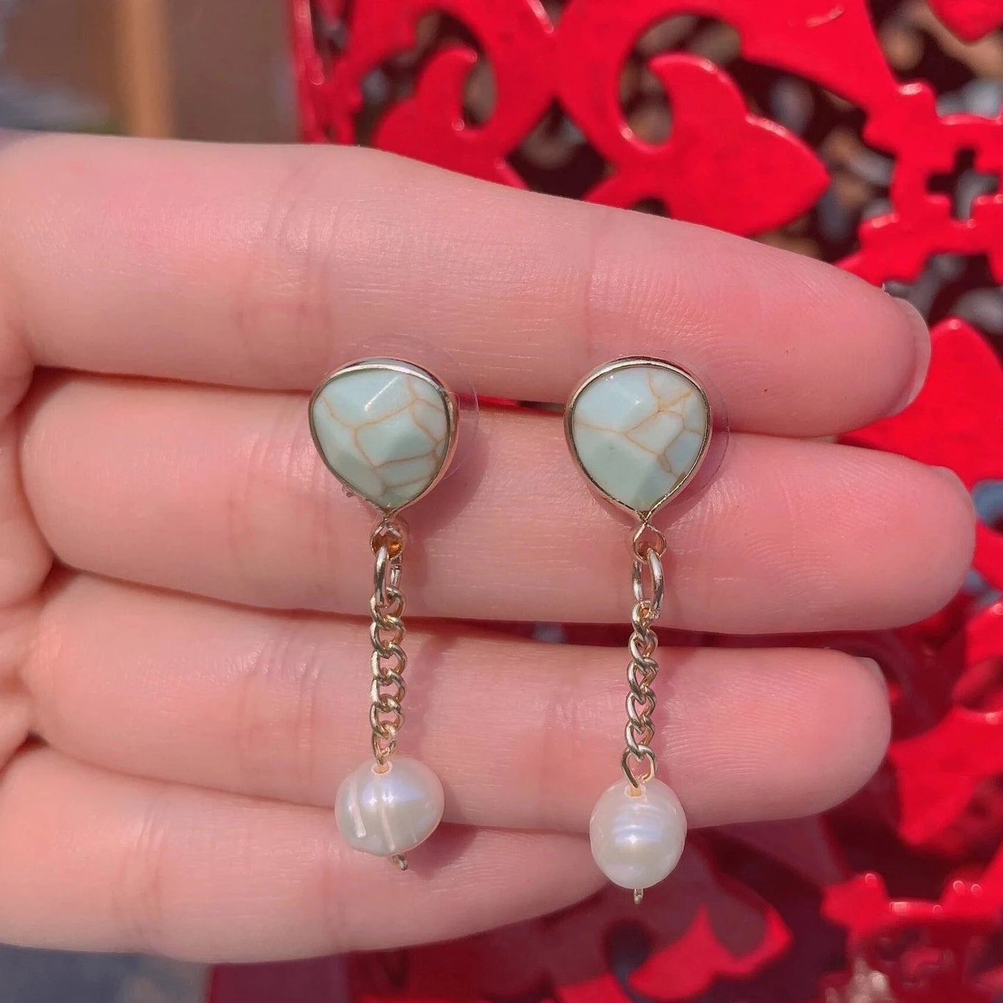 Freshwater Pearl and Gemstones w/ 18k Gold-Plated Clip-On Dangle Earrings or 18k Gold Post Earrings (Rose & Green Quartz, Multi-Color Agate)