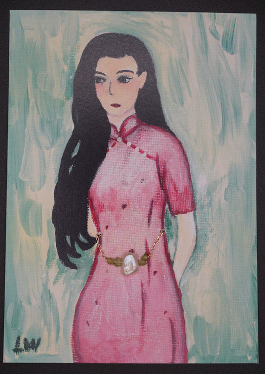 "Woman in Pink Qipao" Print by Linqing Wang